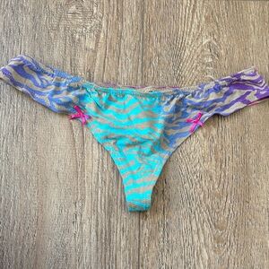 Vintage Y2K Morbid Threads Hot Topic Multicolor Zebra Print Thong Panty w Bows